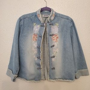Chico's design jean jacket with floral embroidery